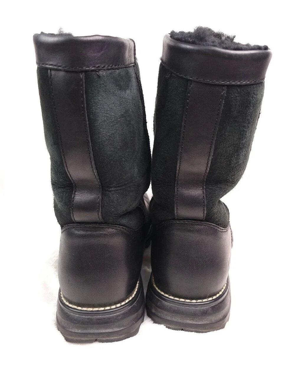 UGG Brooks 5381 Black 8 Leather & Suede Mid Calf Short Winter Boots VTG